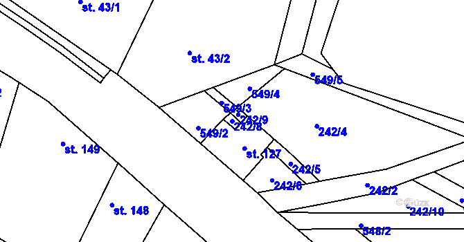Parcela st. 242/8 v KÚ Jizbice u Nymburka, Katastrální mapa