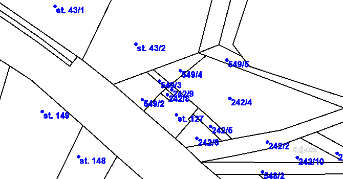 Parcela st. 242/9 v KÚ Jizbice u Nymburka, Katastrální mapa