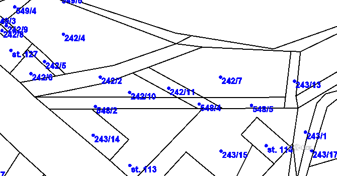 Parcela st. 242/11 v KÚ Jizbice u Nymburka, Katastrální mapa
