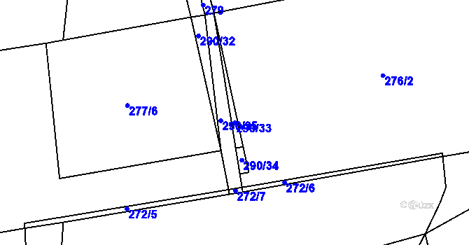 Parcela st. 290/33 v KÚ Jizbice u Nymburka, Katastrální mapa