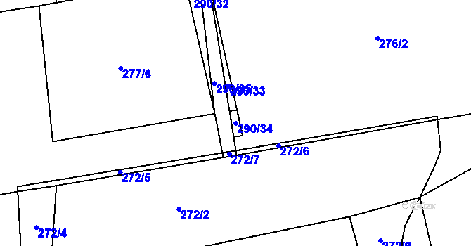 Parcela st. 290/34 v KÚ Jizbice u Nymburka, Katastrální mapa
