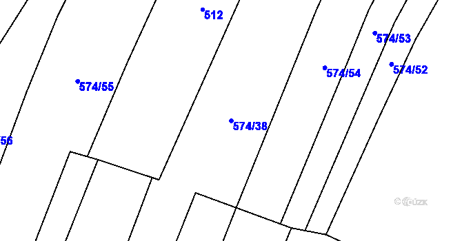 Parcela st. 574/38 v KÚ Jizbice u Nymburka, Katastrální mapa