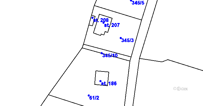 Parcela st. 345/10 v KÚ Jizbice u Nymburka, Katastrální mapa