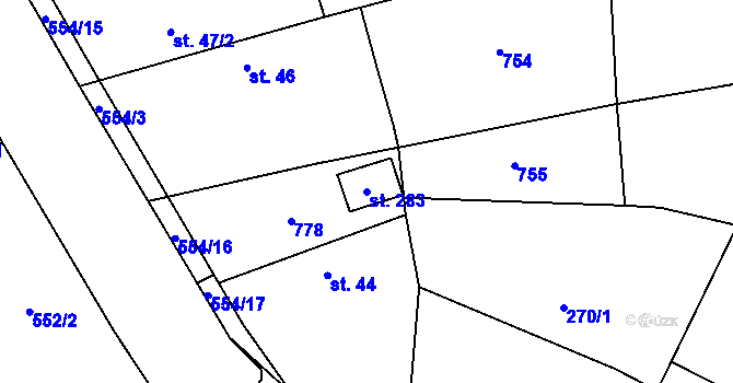 Parcela st. 283 v KÚ Jizbice u Nymburka, Katastrální mapa