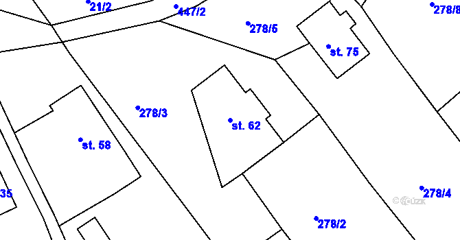 Parcela st. 62 v KÚ Jizbice u Náchoda, Katastrální mapa