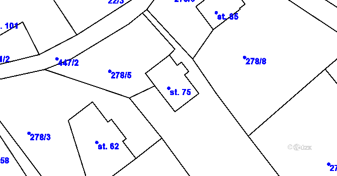 Parcela st. 75 v KÚ Jizbice u Náchoda, Katastrální mapa