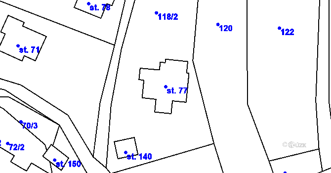Parcela st. 77 v KÚ Jizbice u Náchoda, Katastrální mapa