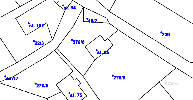Parcela st. 85 v KÚ Jizbice u Náchoda, Katastrální mapa