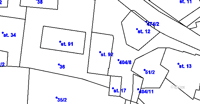 Parcela st. 92 v KÚ Jizbice u Náchoda, Katastrální mapa