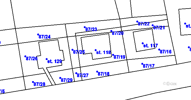 Parcela st. 118 v KÚ Jizbice u Náchoda, Katastrální mapa