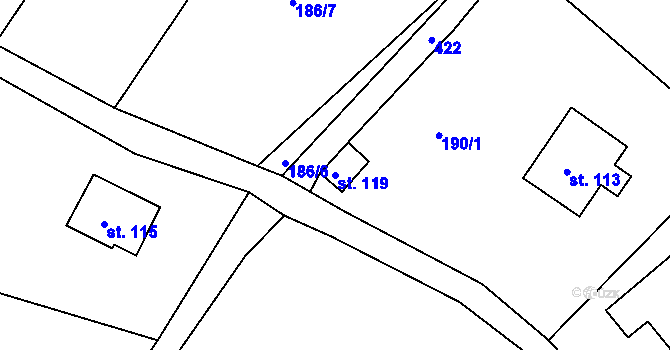 Parcela st. 119 v KÚ Jizbice u Náchoda, Katastrální mapa