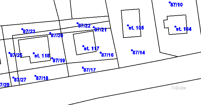 Parcela st. 87/16 v KÚ Jizbice u Náchoda, Katastrální mapa