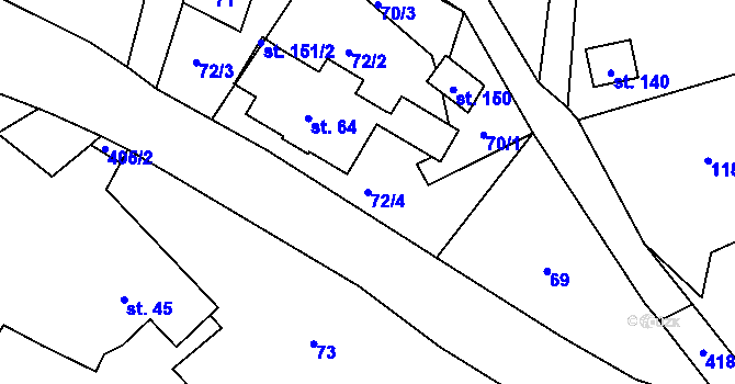 Parcela st. 72/4 v KÚ Jizbice u Náchoda, Katastrální mapa