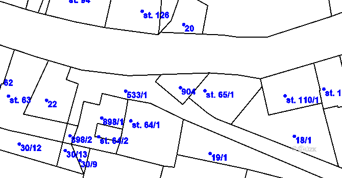Parcela st. 65/2 v KÚ Jizerní Vtelno, Katastrální mapa