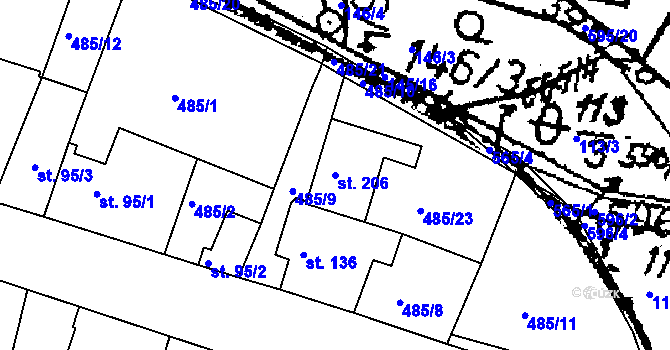 Parcela st. 206 v KÚ Jizerní Vtelno, Katastrální mapa