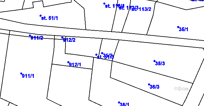 Parcela st. 35/2 v KÚ Jizerní Vtelno, Katastrální mapa