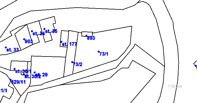 Parcela st. 73/1 v KÚ Jizerní Vtelno, Katastrální mapa