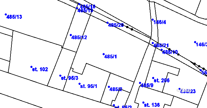 Parcela st. 485/1 v KÚ Jizerní Vtelno, Katastrální mapa