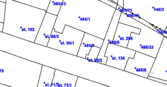 Parcela st. 485/2 v KÚ Jizerní Vtelno, Katastrální mapa