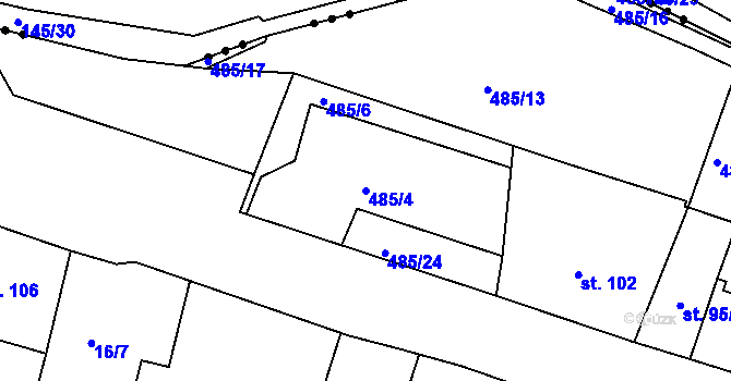 Parcela st. 485/4 v KÚ Jizerní Vtelno, Katastrální mapa