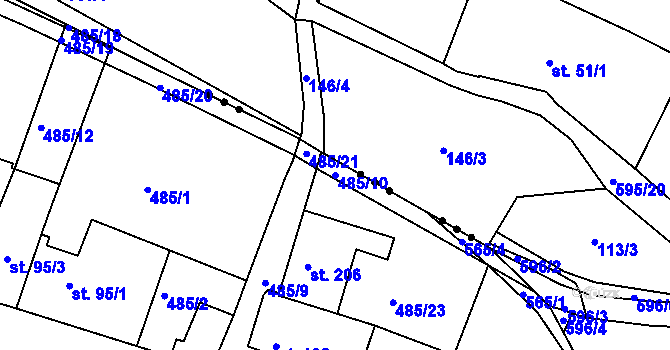 Parcela st. 485/10 v KÚ Jizerní Vtelno, Katastrální mapa