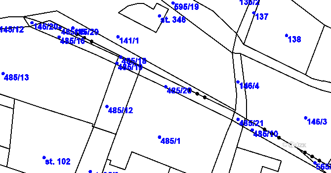 Parcela st. 485/20 v KÚ Jizerní Vtelno, Katastrální mapa