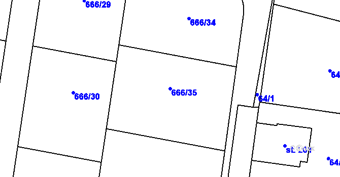 Parcela st. 666/35 v KÚ Jizerní Vtelno, Katastrální mapa