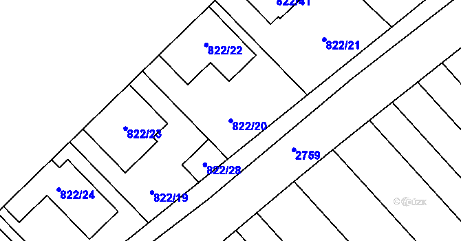 Parcela st. 822/20 v KÚ Josefov u Hodonína, Katastrální mapa