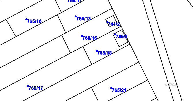 Parcela st. 765/18 v KÚ Josefov u Hodonína, Katastrální mapa