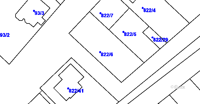 Parcela st. 822/6 v KÚ Josefov u Hodonína, Katastrální mapa