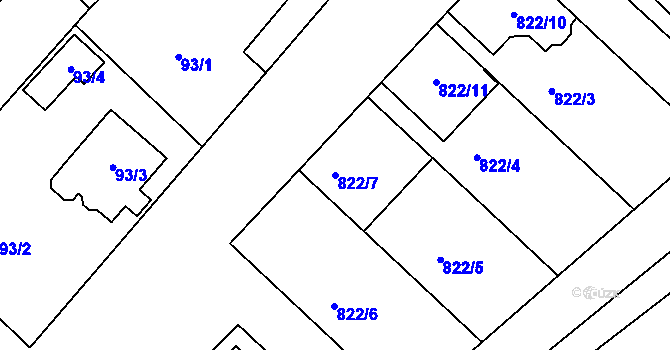 Parcela st. 822/7 v KÚ Josefov u Hodonína, Katastrální mapa