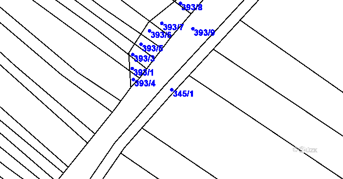 Parcela st. 345/1 v KÚ Josefov u Hodonína, Katastrální mapa