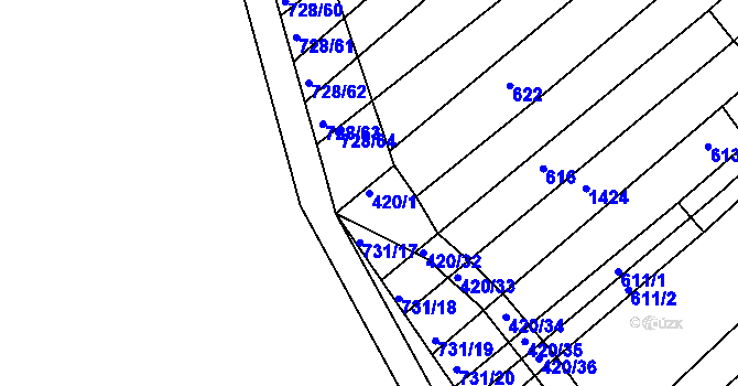 Parcela st. 420/1 v KÚ Josefov u Hodonína, Katastrální mapa