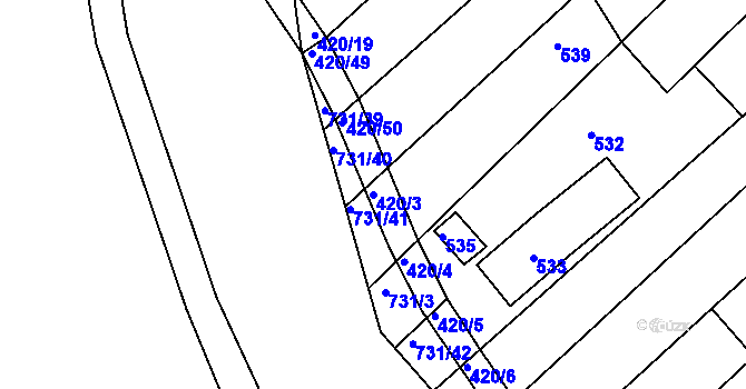 Parcela st. 420/3 v KÚ Josefov u Hodonína, Katastrální mapa