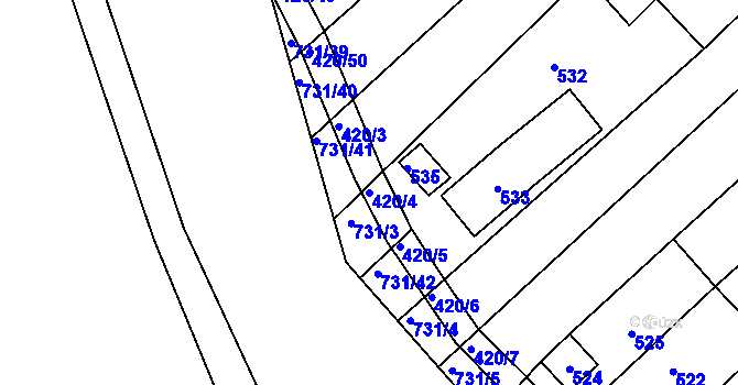 Parcela st. 420/4 v KÚ Josefov u Hodonína, Katastrální mapa