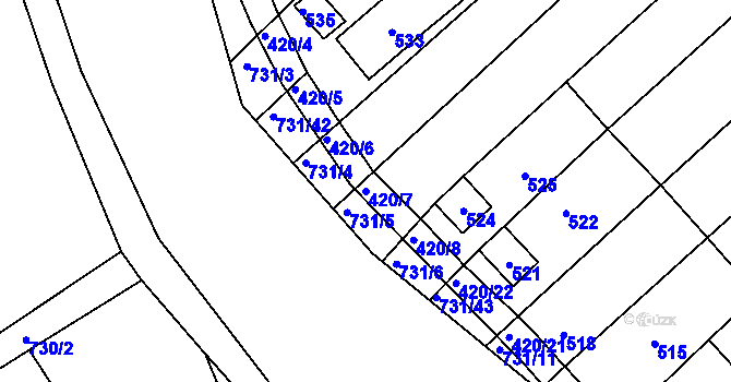 Parcela st. 420/7 v KÚ Josefov u Hodonína, Katastrální mapa