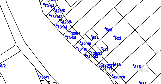 Parcela st. 420/8 v KÚ Josefov u Hodonína, Katastrální mapa