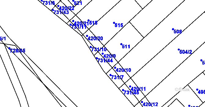 Parcela st. 420/9 v KÚ Josefov u Hodonína, Katastrální mapa