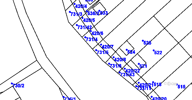 Parcela st. 731/5 v KÚ Josefov u Hodonína, Katastrální mapa