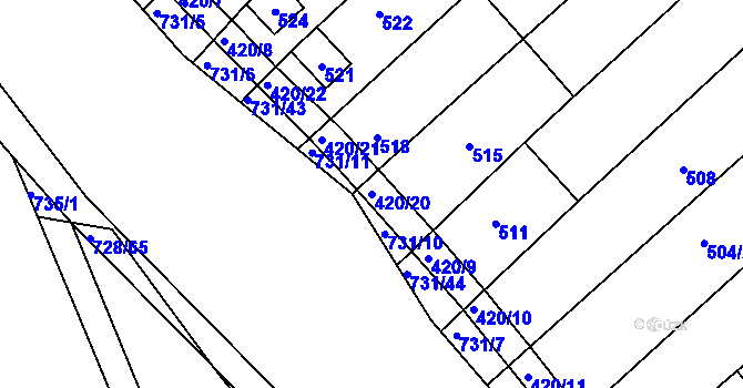 Parcela st. 420/20 v KÚ Josefov u Hodonína, Katastrální mapa