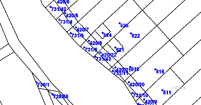 Parcela st. 420/22 v KÚ Josefov u Hodonína, Katastrální mapa