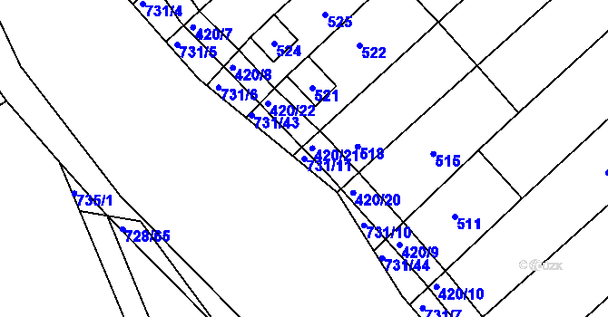 Parcela st. 731/11 v KÚ Josefov u Hodonína, Katastrální mapa
