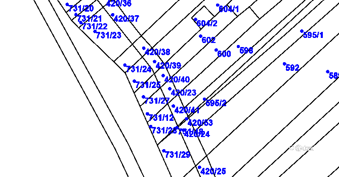 Parcela st. 420/23 v KÚ Josefov u Hodonína, Katastrální mapa