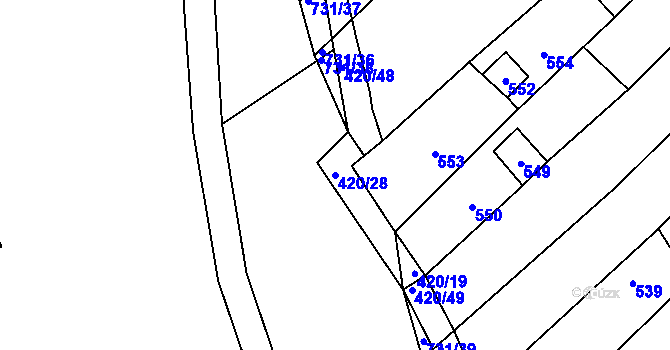 Parcela st. 420/28 v KÚ Josefov u Hodonína, Katastrální mapa