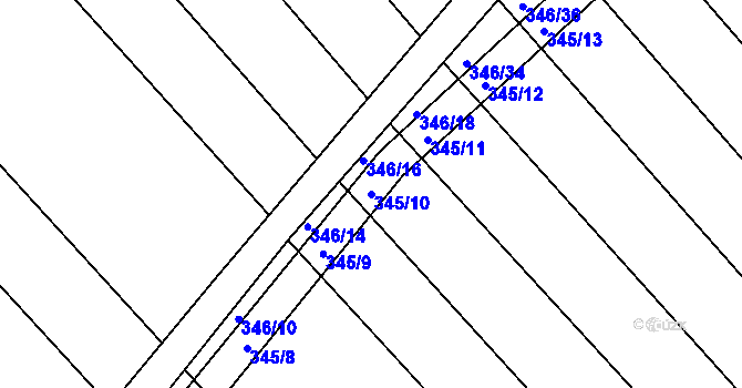 Parcela st. 345/10 v KÚ Josefov u Hodonína, Katastrální mapa