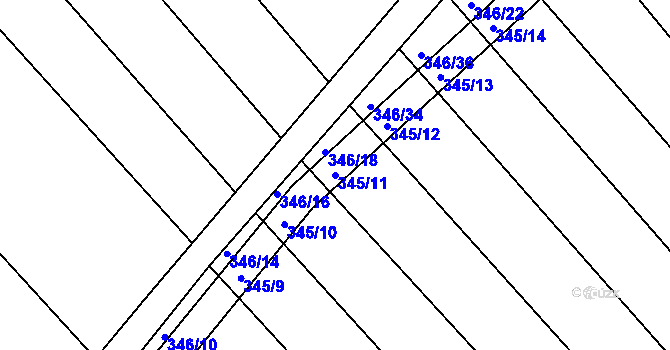 Parcela st. 345/11 v KÚ Josefov u Hodonína, Katastrální mapa