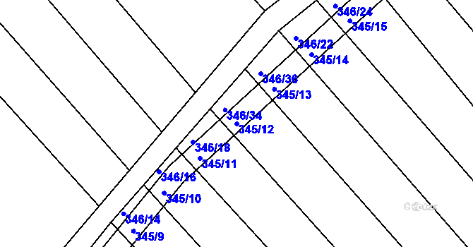 Parcela st. 345/12 v KÚ Josefov u Hodonína, Katastrální mapa