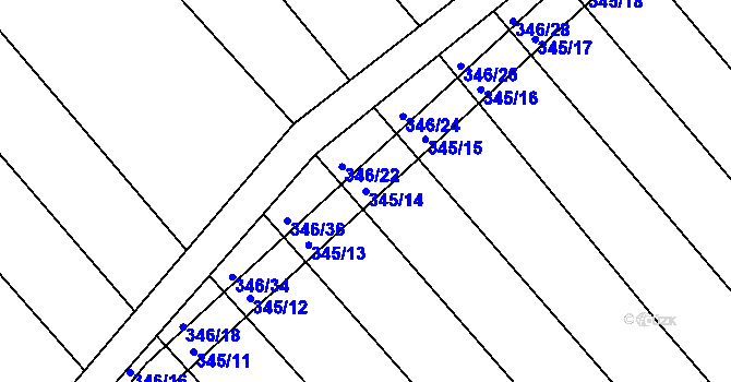 Parcela st. 345/14 v KÚ Josefov u Hodonína, Katastrální mapa