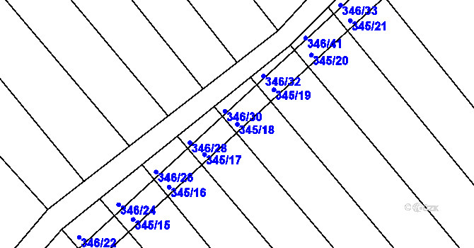 Parcela st. 345/18 v KÚ Josefov u Hodonína, Katastrální mapa