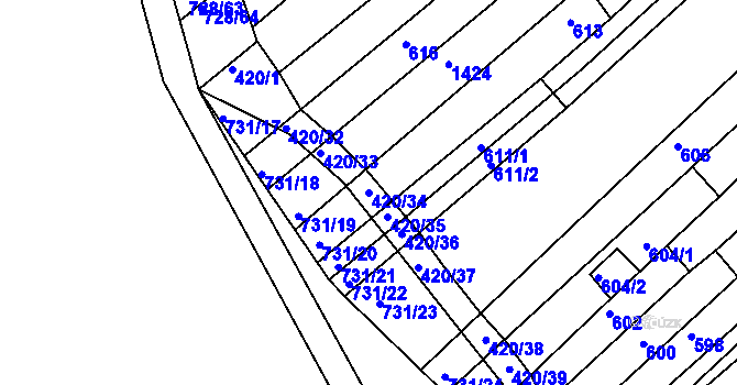 Parcela st. 420/34 v KÚ Josefov u Hodonína, Katastrální mapa